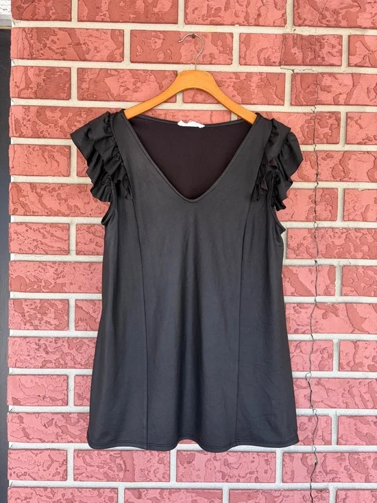 First Love Black Ruffle Sleeve V-Neck Top