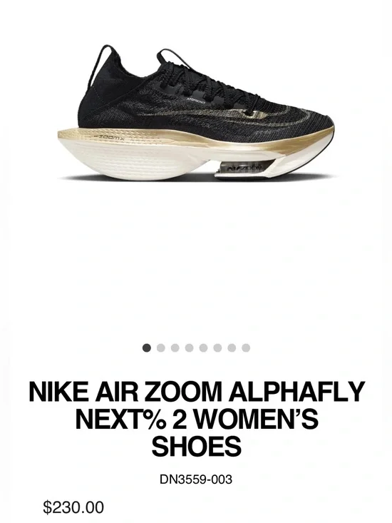NWT Nike Air Zoom Alphafly Next% 2 — Black & Metallic Gold size 6