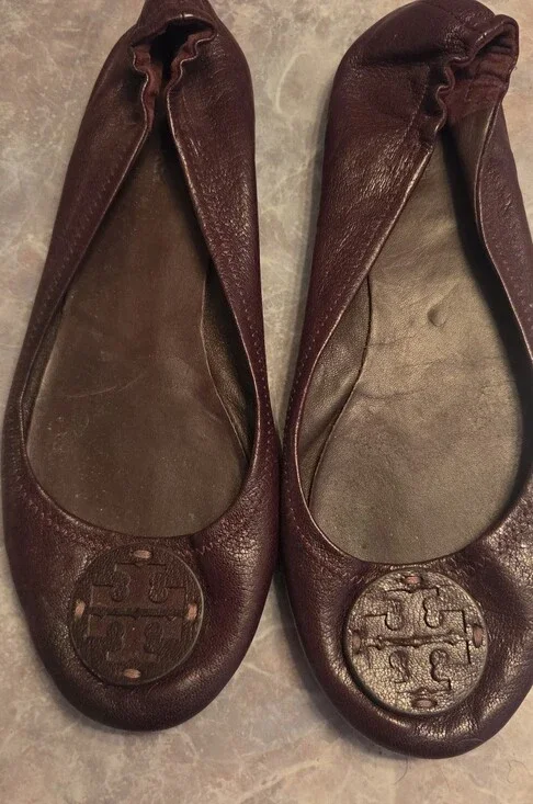 Tory Burch Burgundy Leather  Ballet Flats