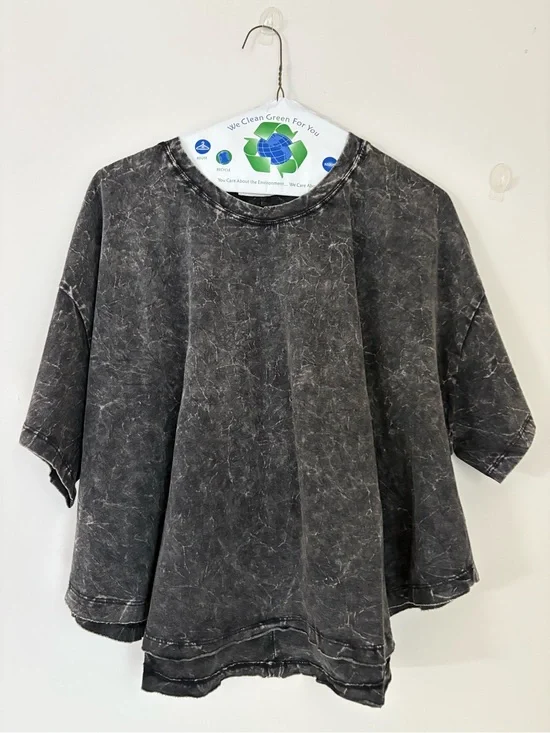Zenana Black Acid Wash Black Flowy Top