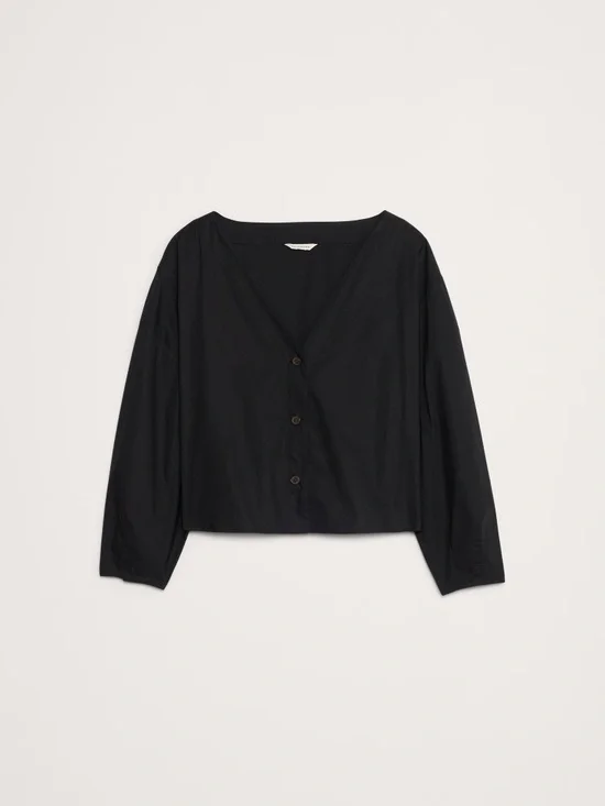 Banana Republic Black Cotton Poplin Volume Sleeve Top Medium Relaxed