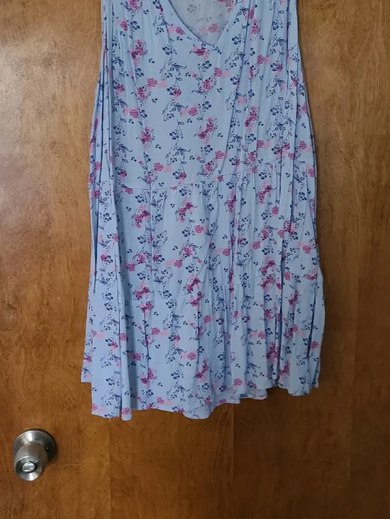 Lee Light Blue Floral Tiered Top with Pink Accents