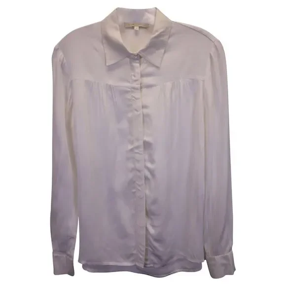 Maje Button-Up Shirt in White Silk Cotton