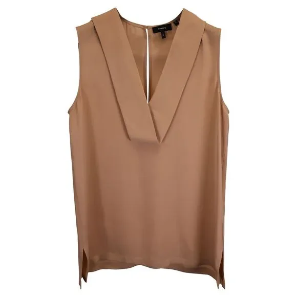 Theory Salvatill Sleeveless Tank Top in Beige Silk