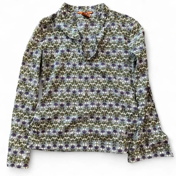 Tory Burch Cotton Purple Green & Silver‎ Tunic With Silver Sequins Size 2
