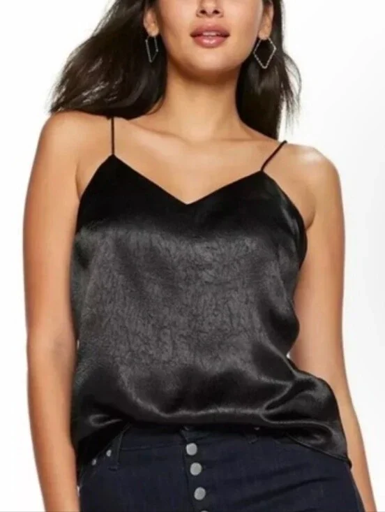 Nine West Black Satin Leather Look V-Neck Spaghetti Strap Cami Size XXL