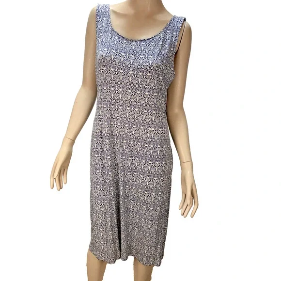Tory Burch Womens Blue White Jersey Damask‎ Print Shift Dress Size XL Sleeveless