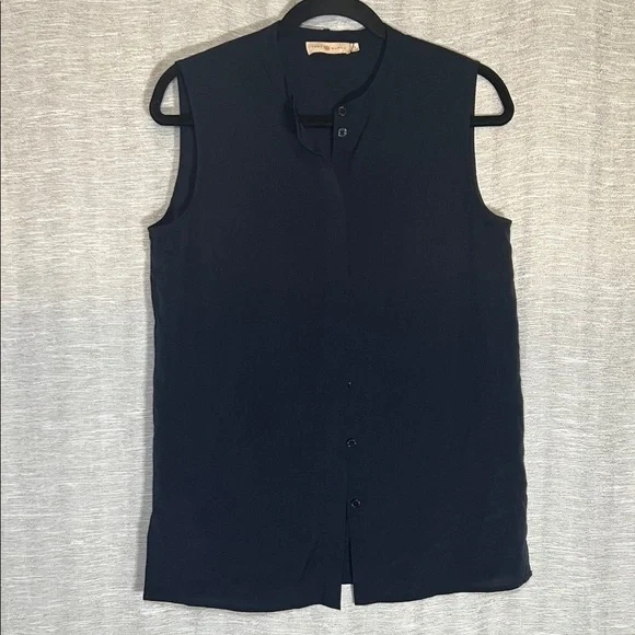 Tory Burch Sleeveless Classic Button Down Split Hem Blouse Size S