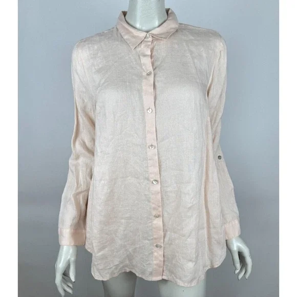 J Jill Linen Long Sleeve Tunic‎ Top Women M EUC Collared Button-up Shirt