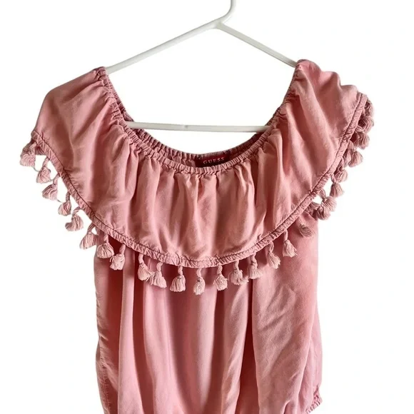 GUESS Women’s Pink Off the Shoulder Ruffle Blouse M Boho Chic Feminine Romantic