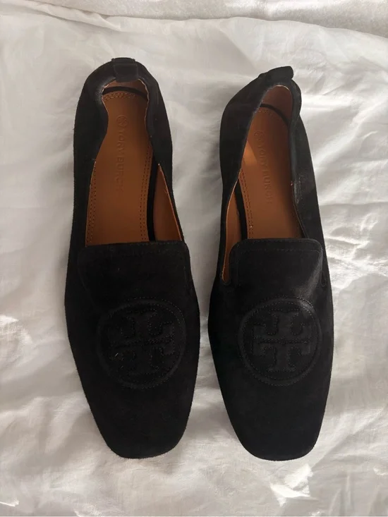 Tory Burch Black Suede Logo Slip-On Loafers
