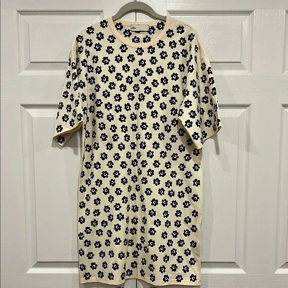 Tory Burch Flower Stencil T-Shirt Dress Womens Black White Retro Size XS