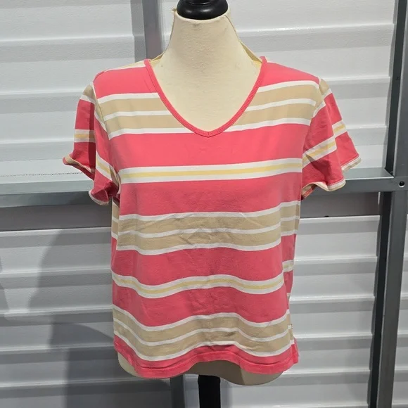 Sag Harbor Pink‎ Cream White Striped Top