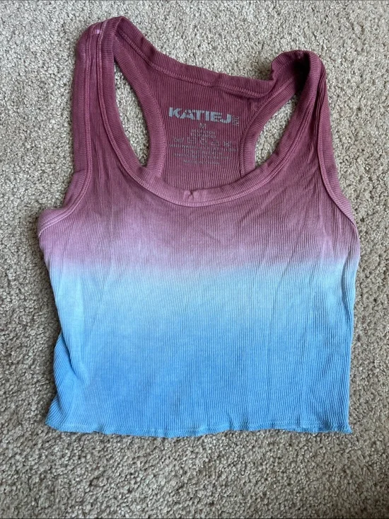 Katie J NYC Ombre Ribbed Racerback Tank Top - Mauve & Sky Blue