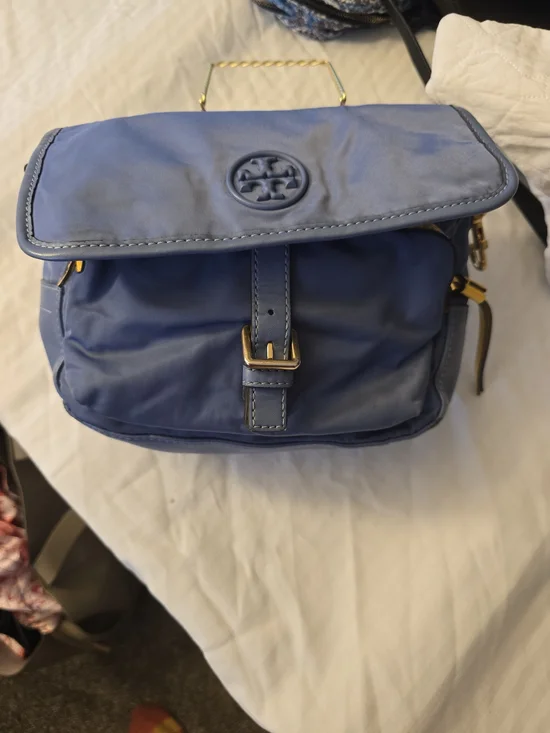 Tory Burch Periwinkle Blue Leather Top-Handle Satchel with Gold Hardware