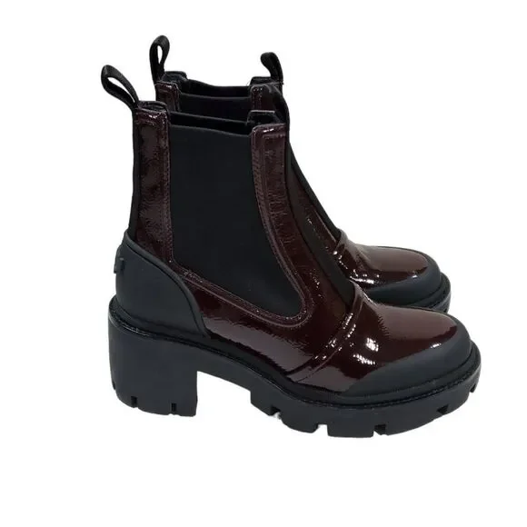 Tory Burch Ankle Boots Chelsea Lug Sole Plum Purple Pull On Leather Size 5.5