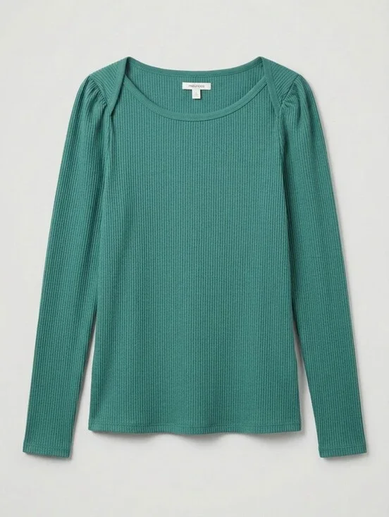 Kelly Green Ribbed Long-Sleeve Top Layering Cottagecore Festival Fall Colligate