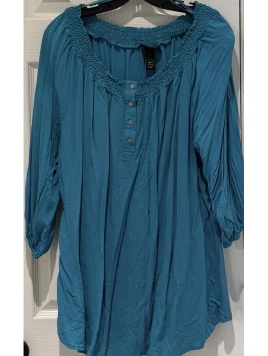 Lane Bryant Off Shoulder Top Womens 3/4 Sleeve Green/Blue Turquoise Size 18/20