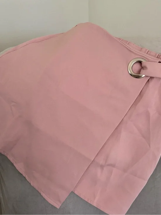Pink Wrap Mini Skirt with Silver O-Ring Detail