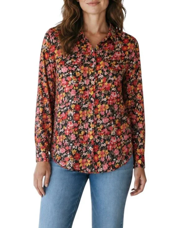 Sundance 100% Cotton Pink Floral Long Sleeve Button Front Blouse