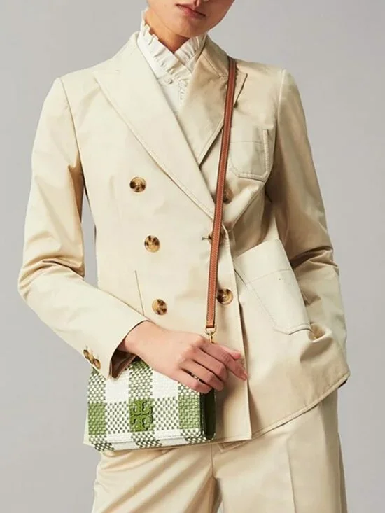 New Tory Burch Cotton Poplin Double Breasted Blazer Khaki 4, S $498