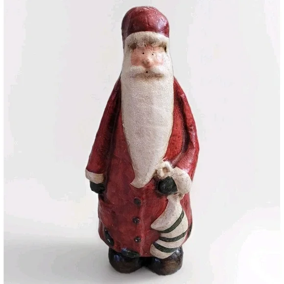 Vintage Old World Primitive Santa Claus Figurine Hand Painted Composition Figure