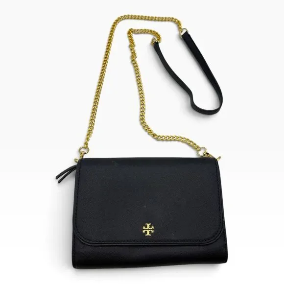 Tory Burch Emerson Chain Wallet Shoulder  navy Blue Leather Crossbody Bag