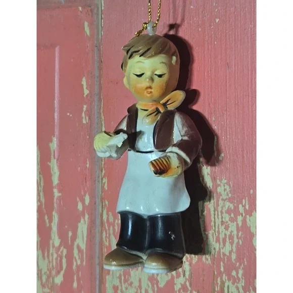 VINTAGE Goebel Hummel Style Christmas Ornament Boy Barber Scissors‎ Comb Apron