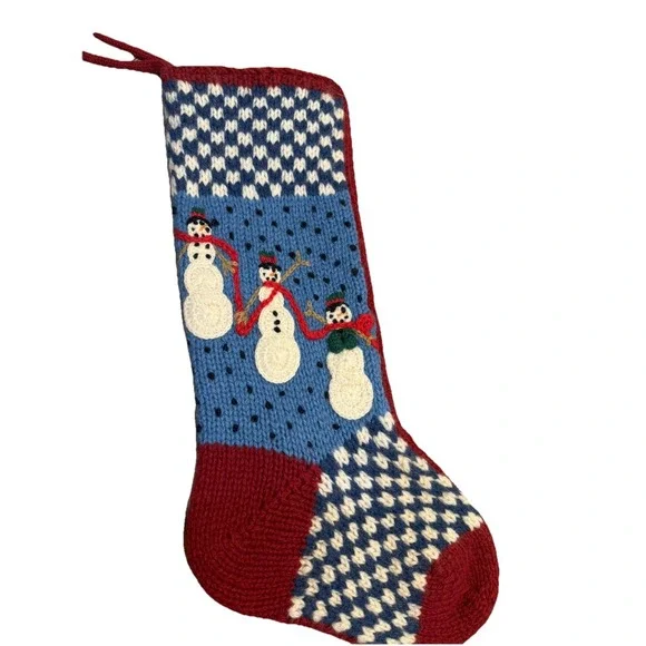 Knitted Snowman Wool‎ Christmas Stocking Checkered 18