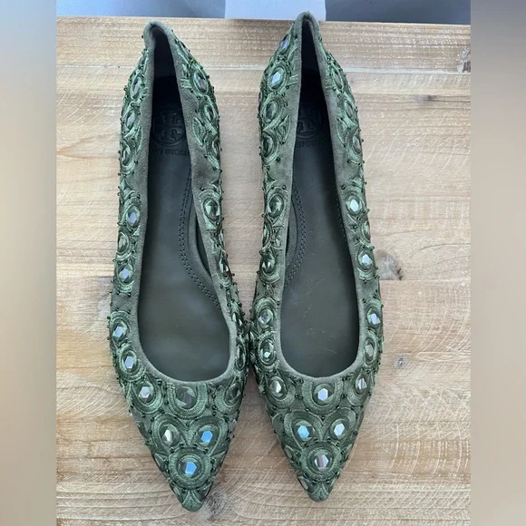 Tory Burch Yasmin Ballet Flat in Olive/Multi Size 6.5