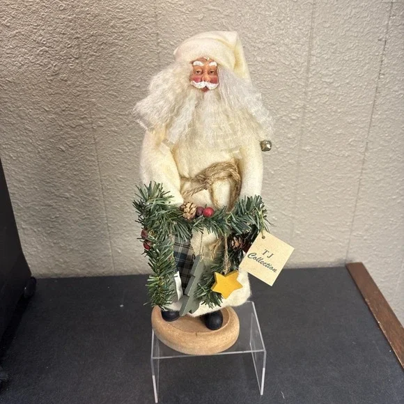 Vtg~TJ Collection Santa Claus~1996~On a Wooden Stand