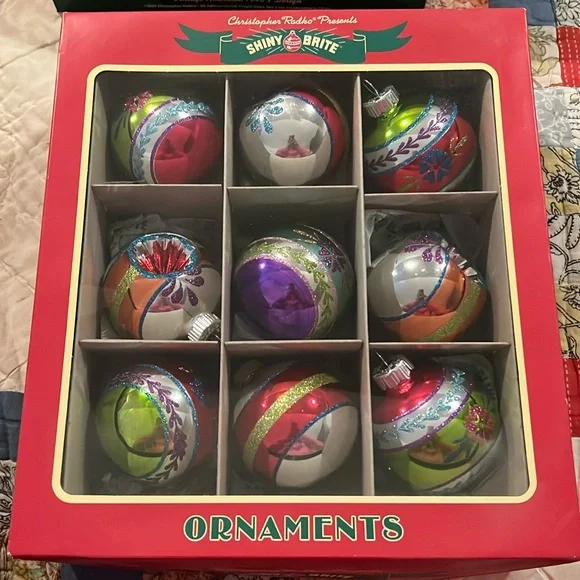 Christopher Radko Shiny Brite indent & ball large glass Christmas ornaments