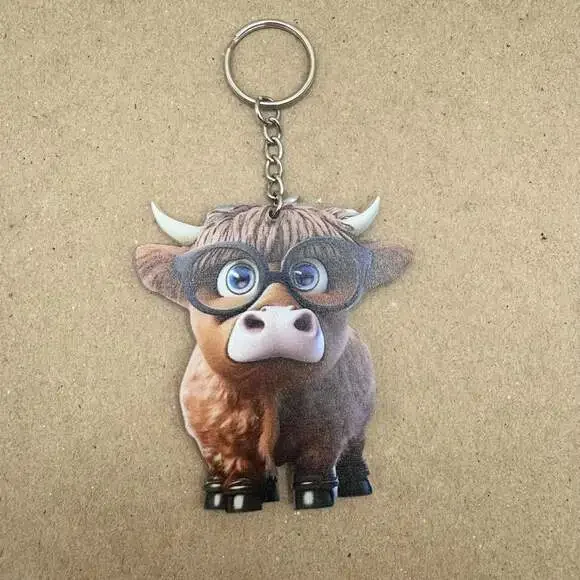 Cute Cartoon Highland Cow Acrylic Keychain or Ornament