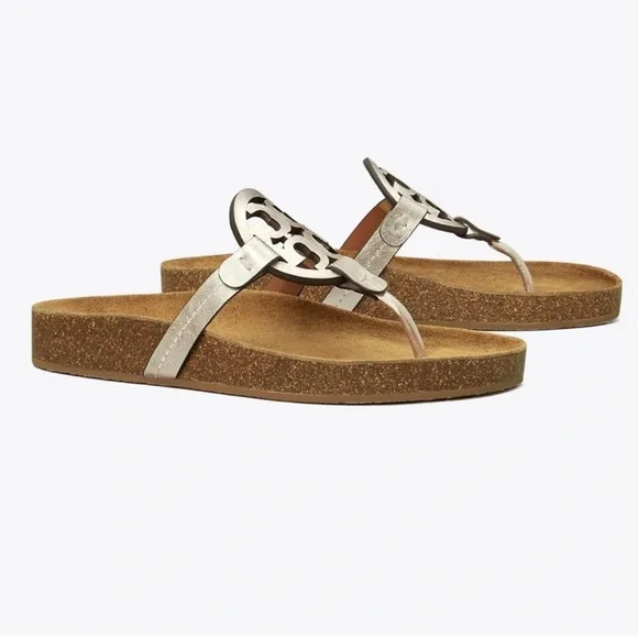 Tory Burch Miller Cloud Metallic Goat Leather/Cork Sandals Spark Gold 6.5 New
