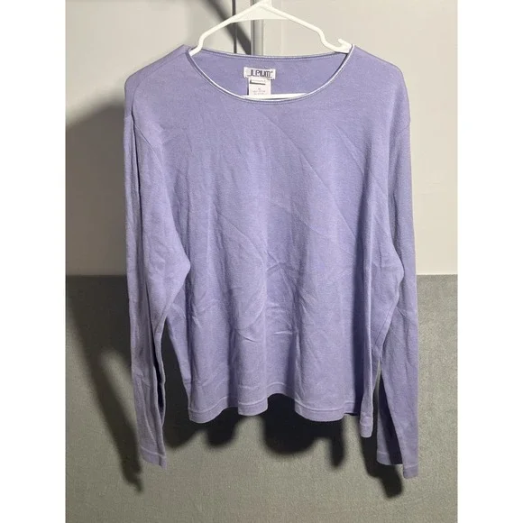 J.L. Plum‎ Women's XL Purple Long Sleeve T-Shirt 100% Cotton Crew Neck Metallic