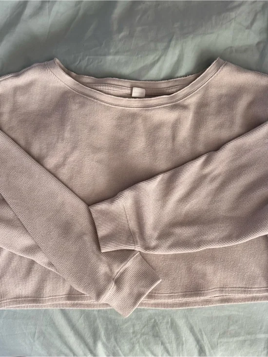 Gilly Hicks Cropped Waffle Pullover - Pale Taupe