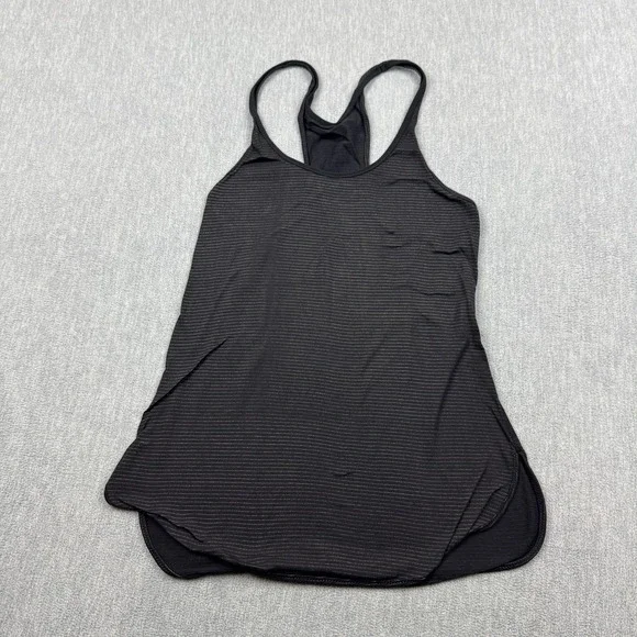 Lululemon Tank Top Womens 6 Black Pinstriped Racerback Stretch Gym Yoga Athletic