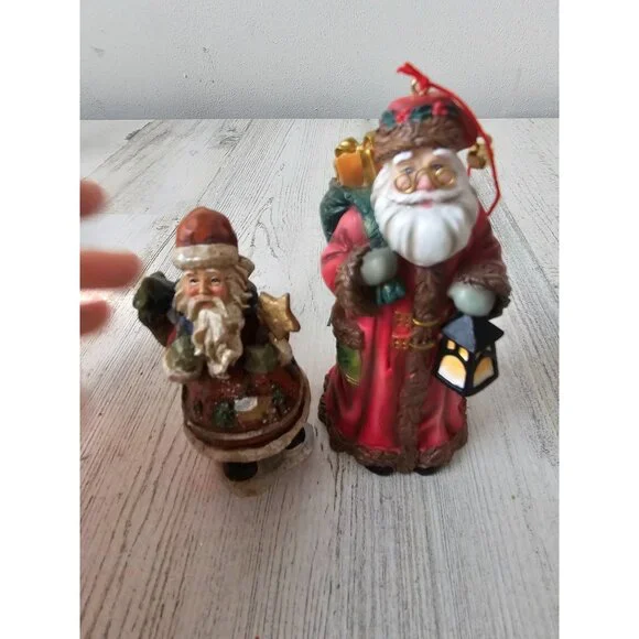 Vintage Father Christmas ornament figurine statue Xmas lantern‎ star tree