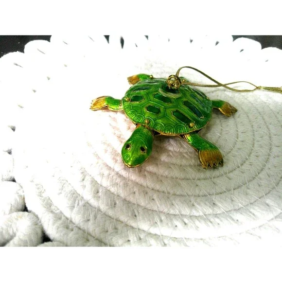 NEW  Cloisonne  Articulated Green Turtle Ornament 3.25