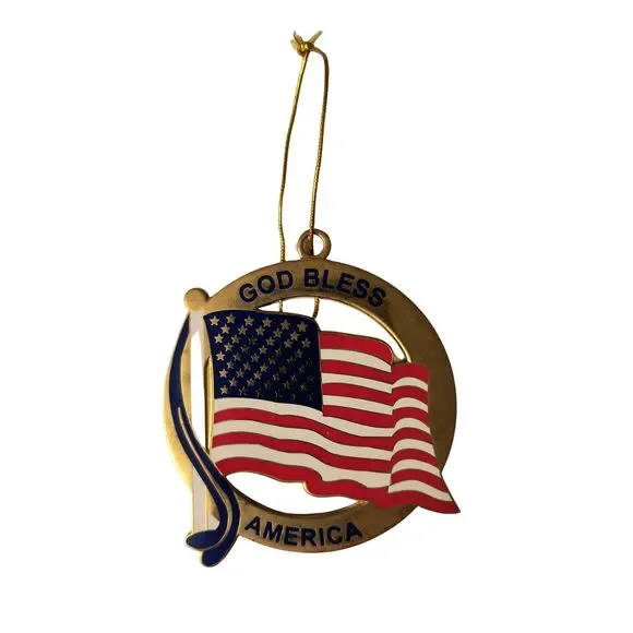 God Bless America American Flag Metal Ornament Patriotic USA 2.75