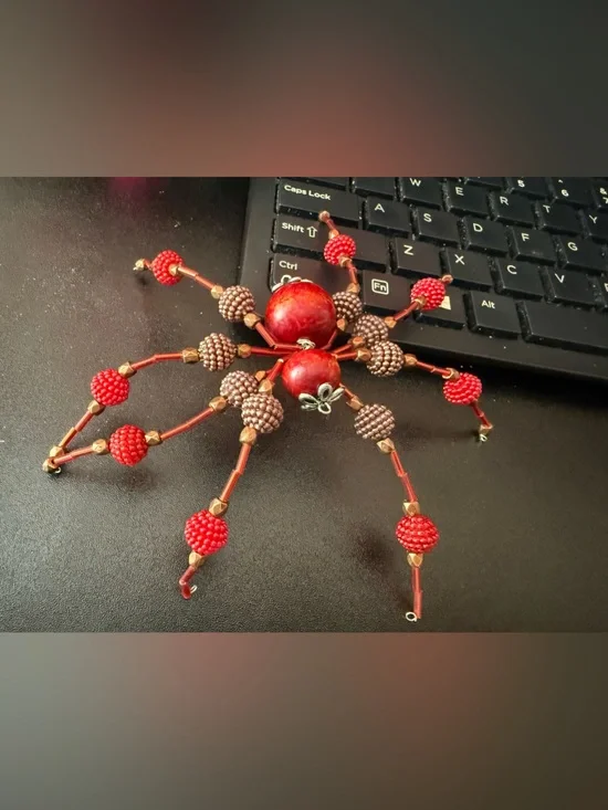 Handmade Red and Brown Beaded Holiday Ornament