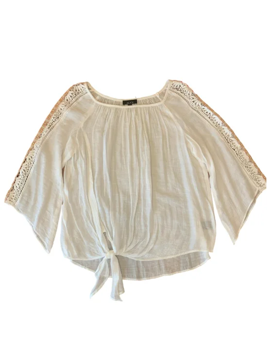 ALYX White Tie-Front Blouse with Lace Detail, Size M