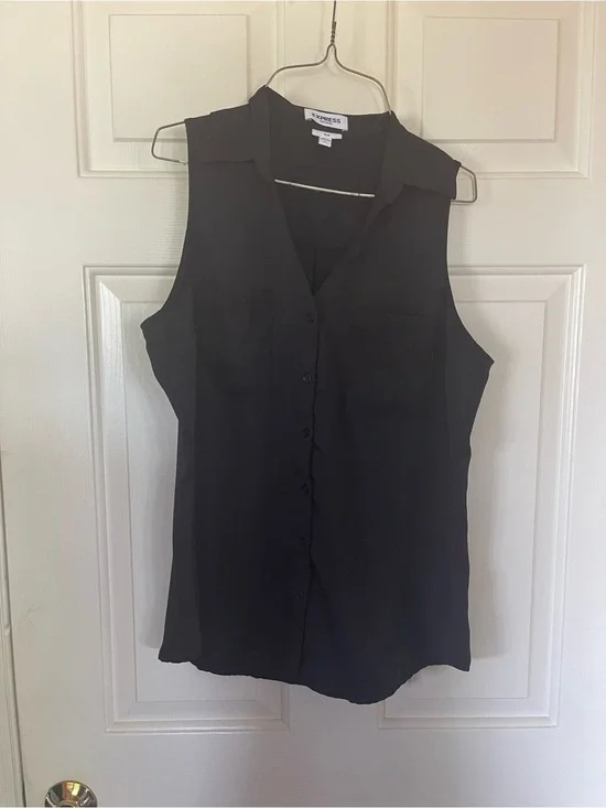 Express Sleeveless Black Button-Down Collared Blouse