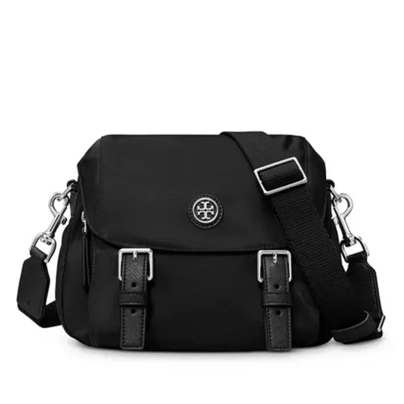Tory Burch Black Nylon Crossbody Bag with Silver Hardware