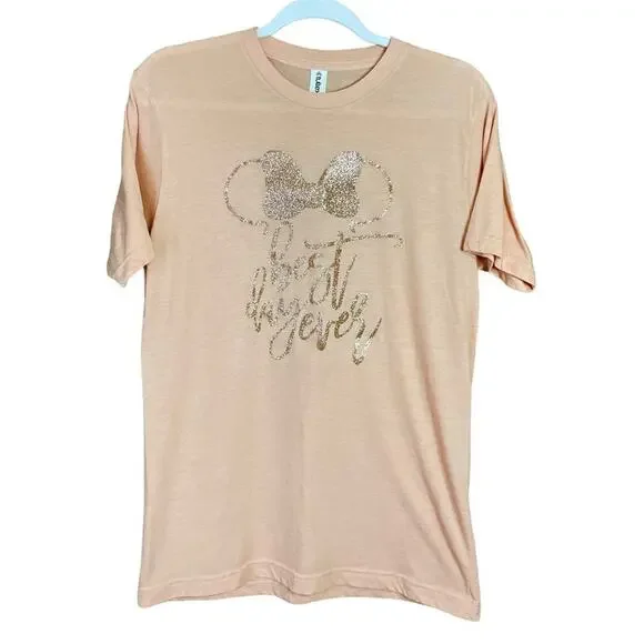Minnie Mouse Disney Best Day Ever Glitter Shirt Disneyland SZ Medium Large