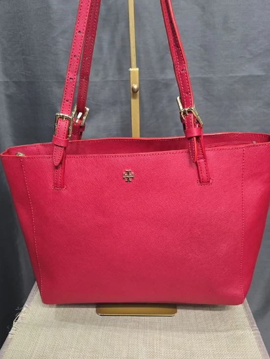 EUC Tory Burch Red Saffiano Tote with Gold Logo
