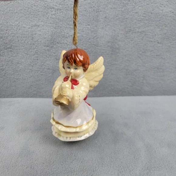 Vintage Angel Christmas‎ Ornament Red Bow & Horn Trumpet 4