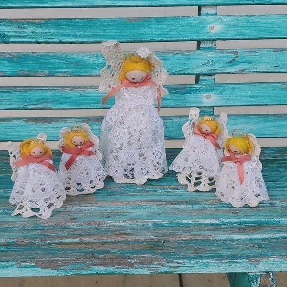 Vintage Angel Christmas Tree Topper and Ornaments