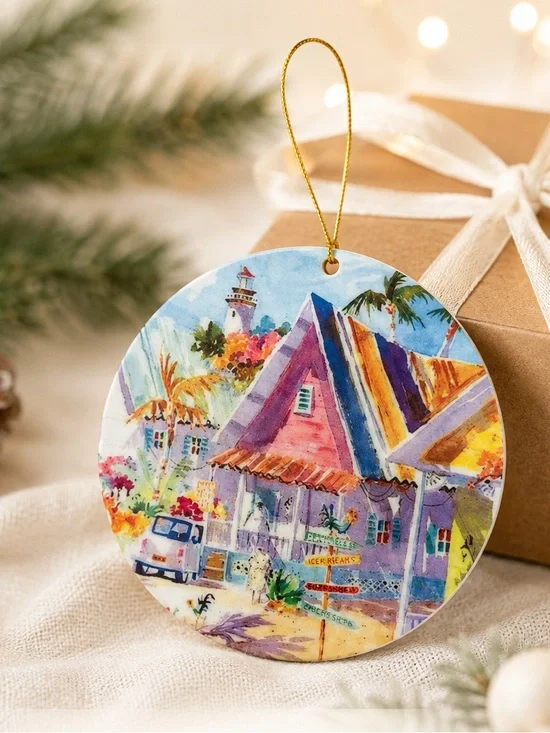 Tropical Watercolor key west Christmas Ornament - Multicolor