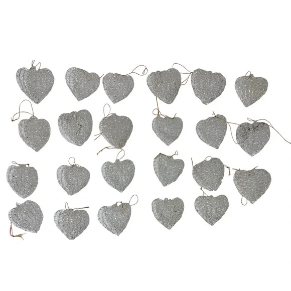 23 pc Clear Spun Glass Heart Ornaments Gold String Valentines Wedding Decor 2.5